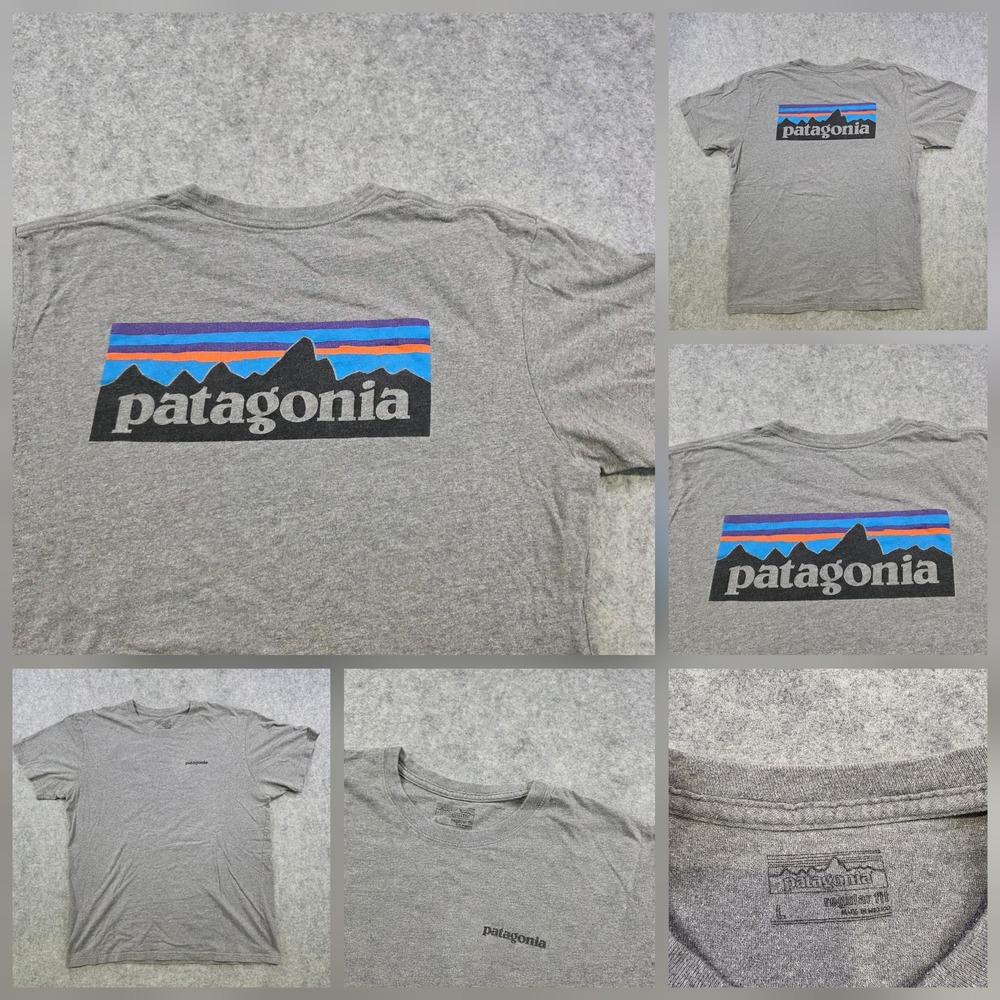 Patagonia Shirt Mens Large Gray P-6 Logo Mountain Graphic Tee Organic Cotton